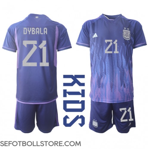 Argentina Paulo Dybala #21 Replika babykläder Bortaställ Barn VM 2022 Kortärmad (+ korta byxor)